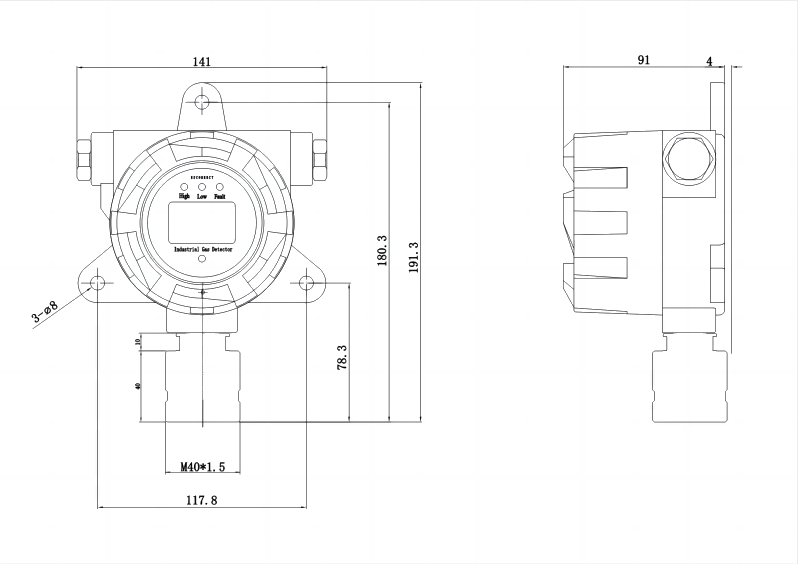 無(wú)線傳輸固定式四氫噻吩檢測(cè)儀網(wǎng)絡(luò)版外型示意圖