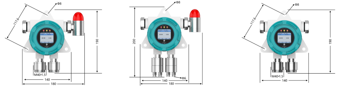 臭氧報警器外形尺寸示意圖: 臭氧報警器外形尺寸示意圖: